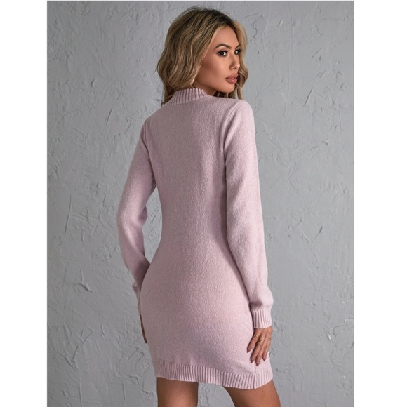 Baby Pink Sweater Short Mini Dress Faux Pearl Embellished Long Sleeve - Picture 4 of 9